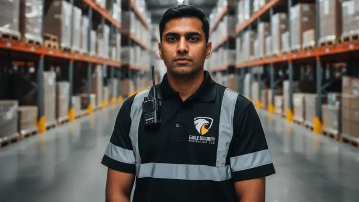 Warehouse security guard on duty