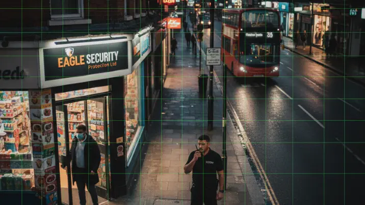 Masked person in public space