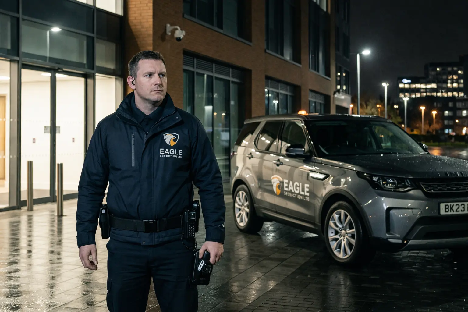 Night Guard Patrol investigating commercial premises